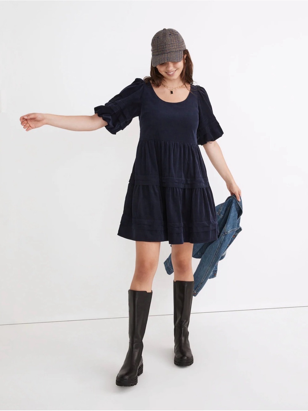 Madewell Corduroy Tiered Mini Dress in Deep Indigo